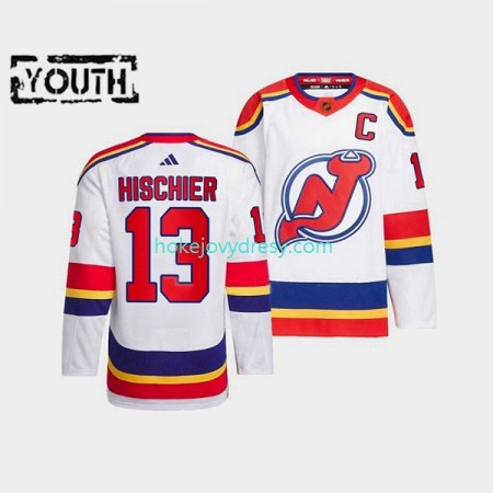 Dětské Hokejový Dres New Jersey Devils Nico Hischier 13 Adidas 2022-2023 Reverse Retro Bílý Authentic